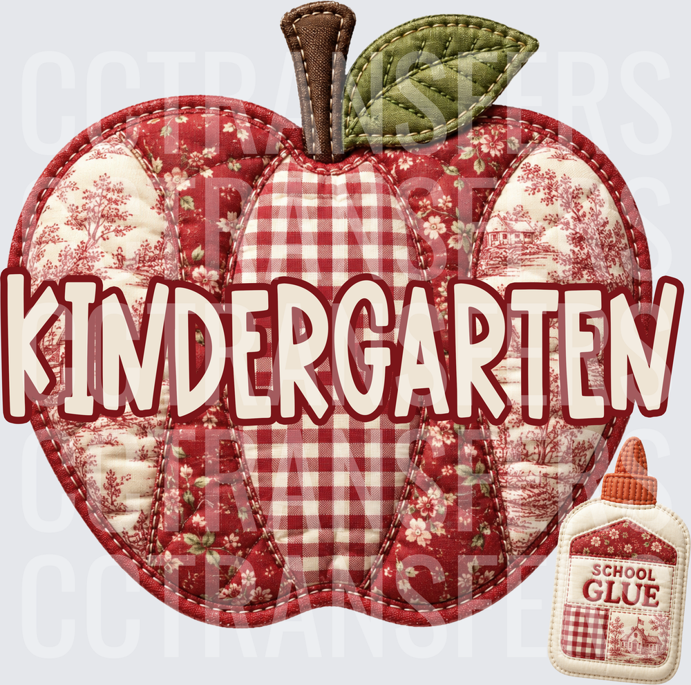 Kindergarten Quilted Patchwork Apple with School Glue (DTF)