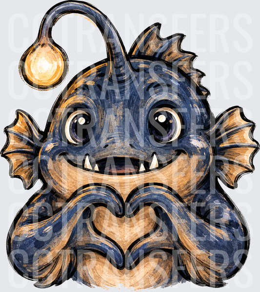 Cute Deep Sea Angler Fish Making Heart Hands (DTF)
