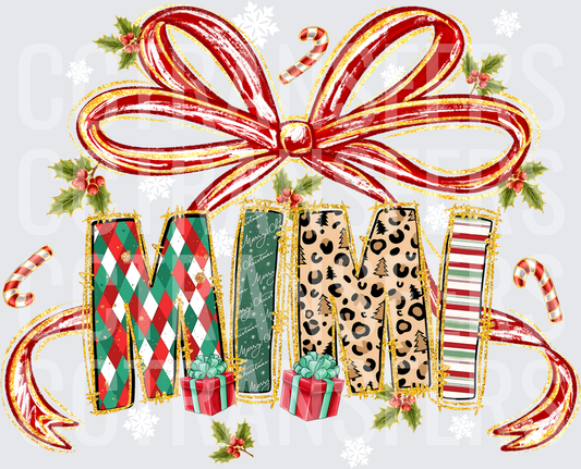 Mimi Christmas Bow Leopard Plaid Stripes Holiday (DTF)