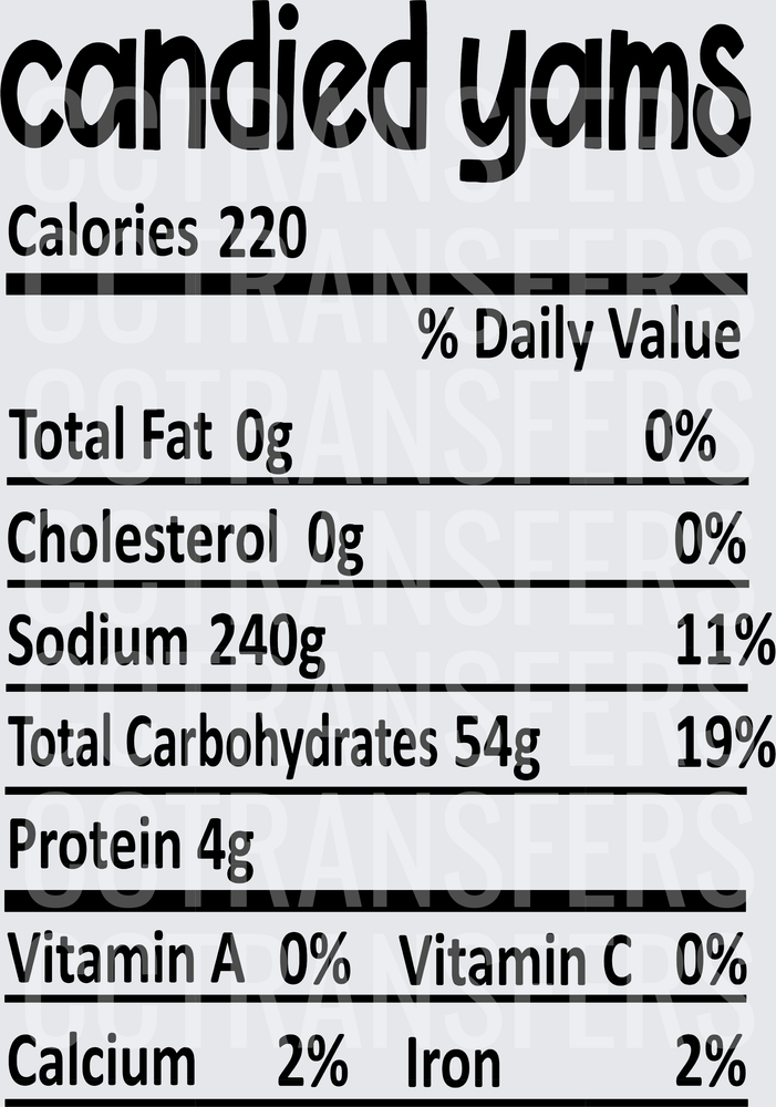 Candied Yams Nutrition Facts Label (DTF)