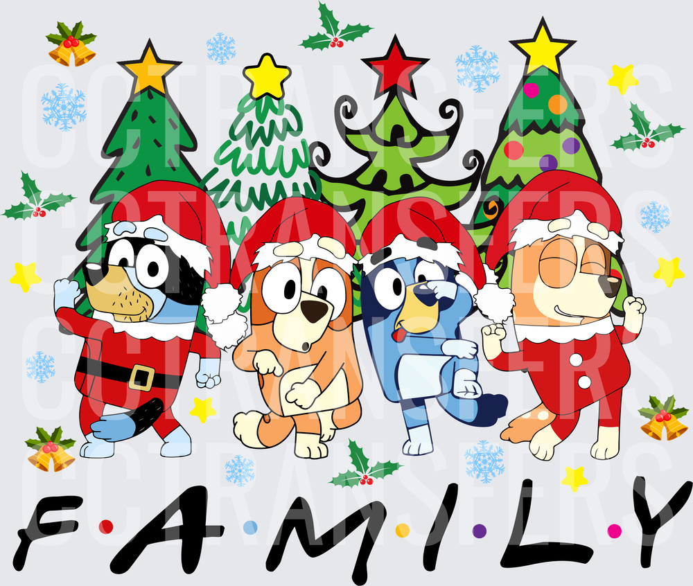 Cartoon Dog Family Christmas Santa Holiday FAMILY (DTF)