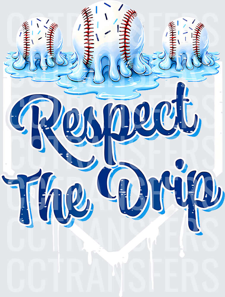 Respect The Drip Melting Baseballs Blue Script (DTF)