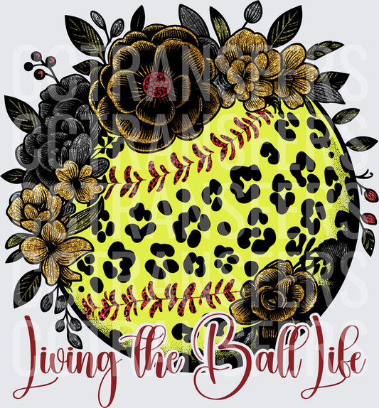Living The Ball Life Leopard Print Softball Floral (DTF)
