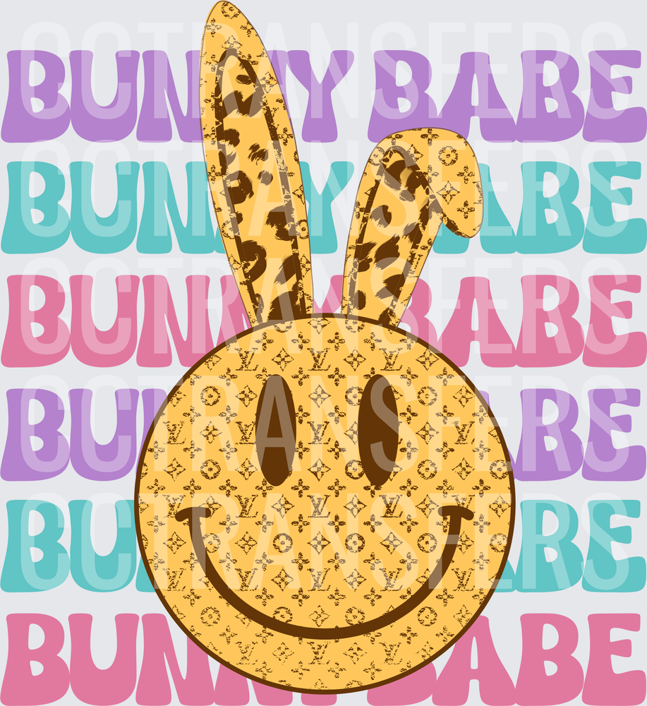Bunny Babe Smiley Face Leopard Monogram Easter (DTF)
