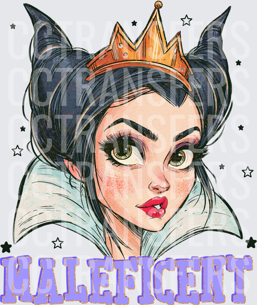 Maleficent Dark Villain Queen With Crown Comic Art (DTF)