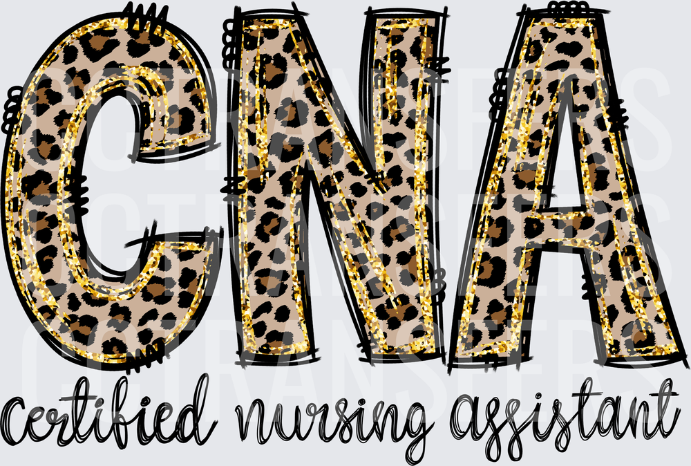 CNA Certified Nursing Assistant Leopard Gold Glitter (DTF)