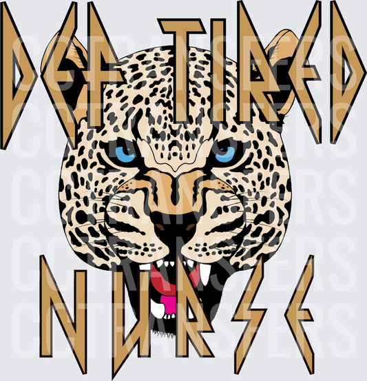Def Tired Nurse Leopard Face Rock Logo (DTF)