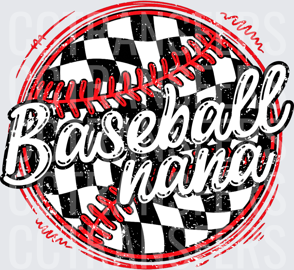 Baseball Nana Checkered Distressed Ball Design (DTF)