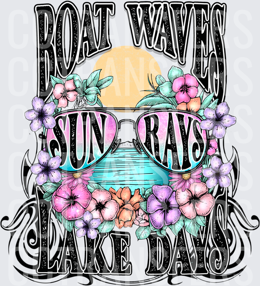 Boat Waves Sun Rays Lake Days Floral Sunglasses (DTF)