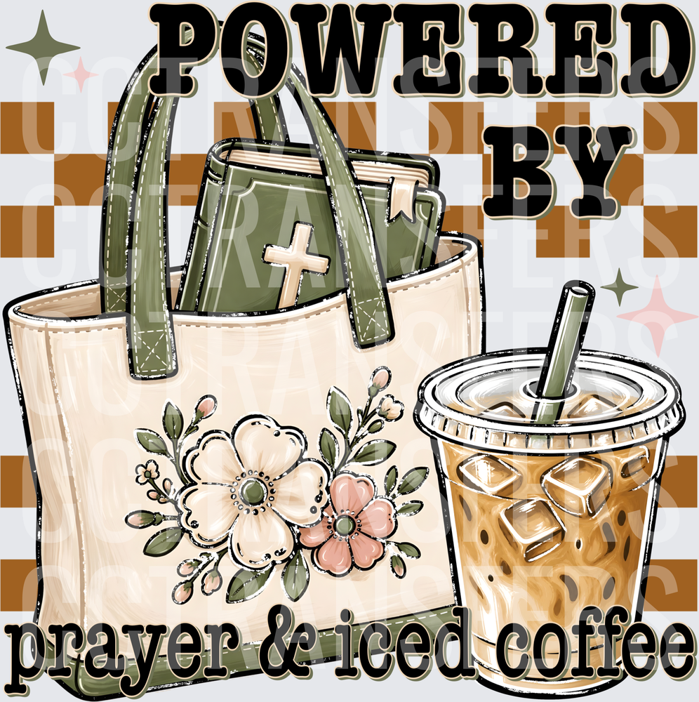 Powered By Prayer & Iced Coffee Floral Tote Bible (DTF)
