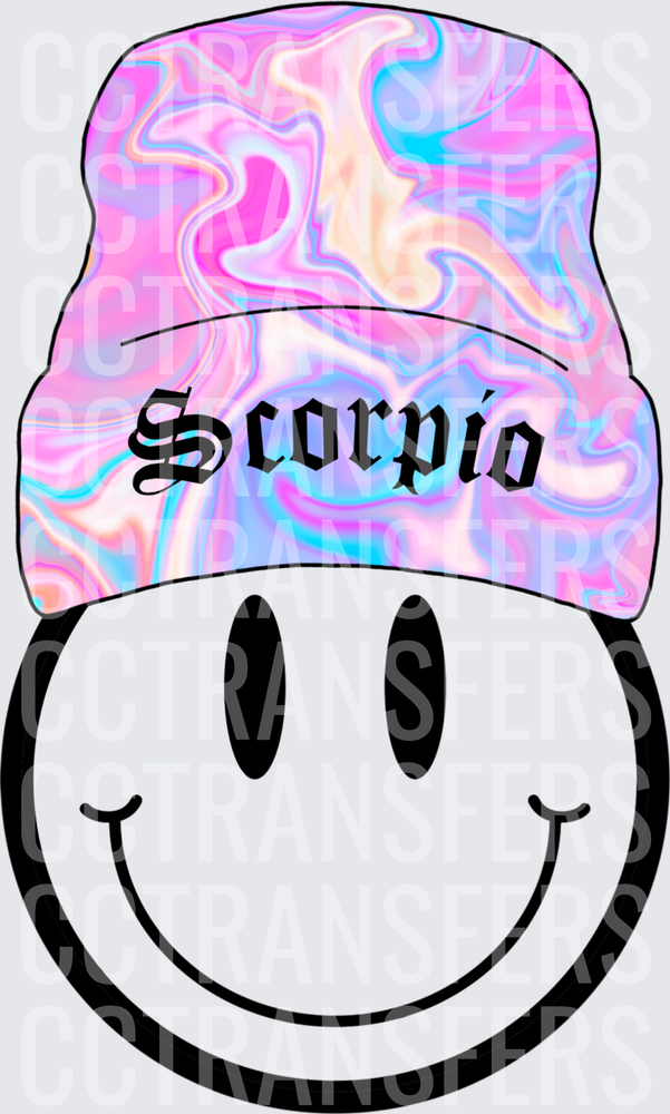 Scorpio Smiley Face Holographic Beanie Hat (DTF)