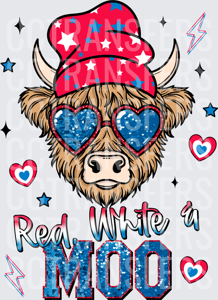 Red White & Moo Patriotic Highland Cow Beanie Sunglasses (DTF)