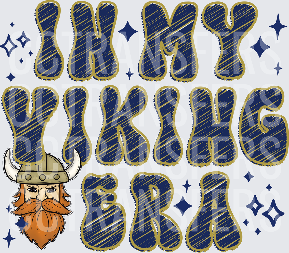 In My Viking Era Bold Navy Gold Text with Warrior Face (DTF)