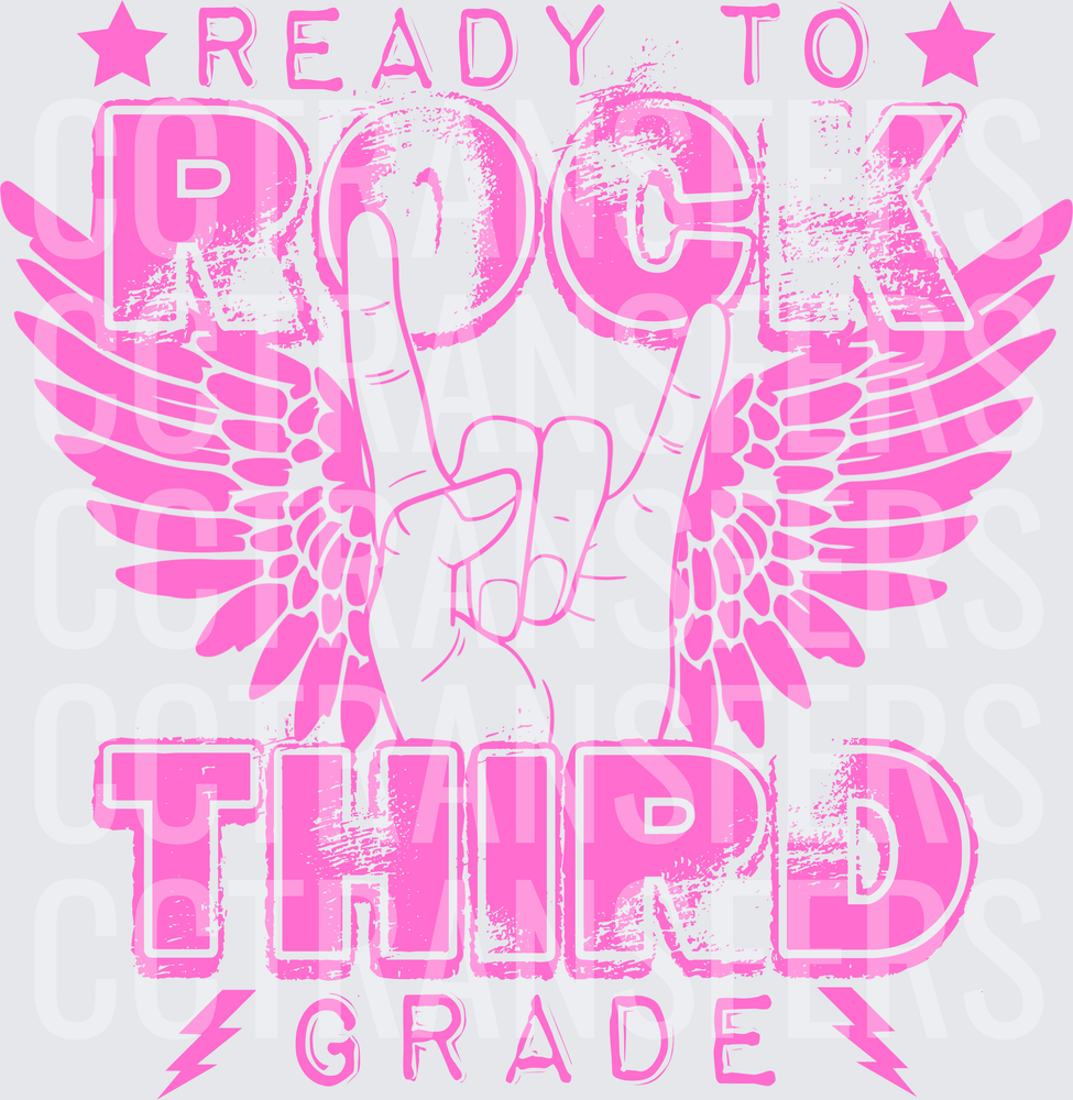 Ready To Rock Third Grade Pink Wings Rock Hand Sign (DTF)