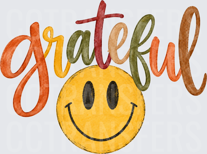 Grateful Script with Retro Smiley Face Fall Colors (DTF)