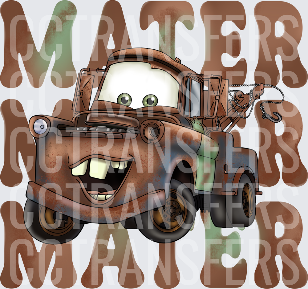 Mater Rusty Tow Truck Stacked Text Design (DTF)