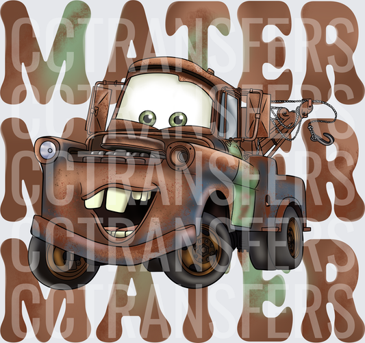 Mater Rusty Tow Truck Stacked Text Design (DTF)