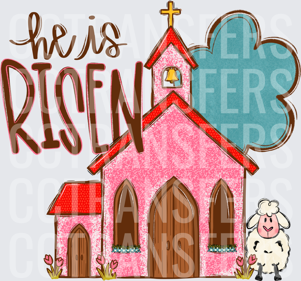 He Is Risen Pink Church Lamb Easter (DTF)