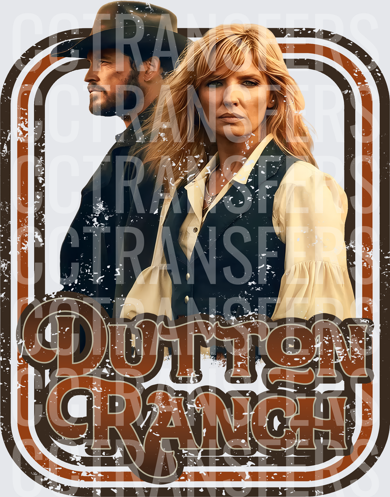 Dutton Ranch Western Couple Retro Distressed Badge (DTF)