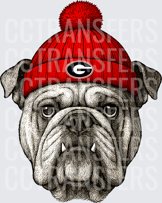 Georgia Bulldogs Mascot Red Pom Beanie Portrait (DTF)