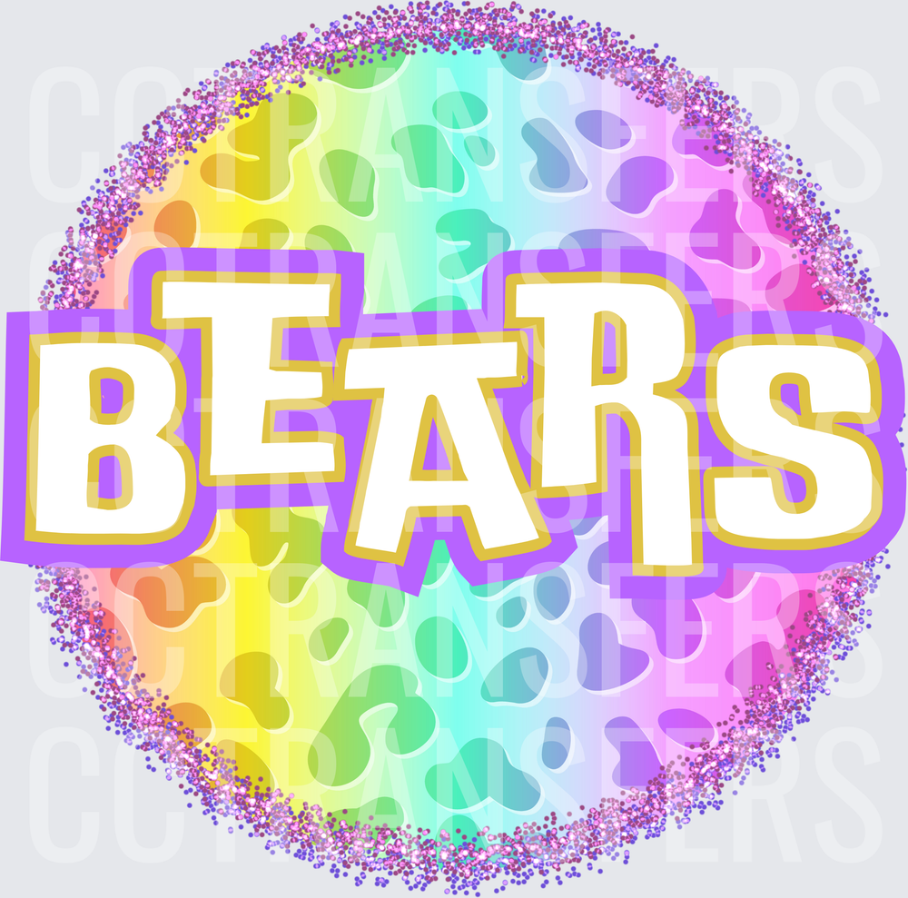 Rainbow Leopard Glitter Circle BEARS Bold Text (DTF)
