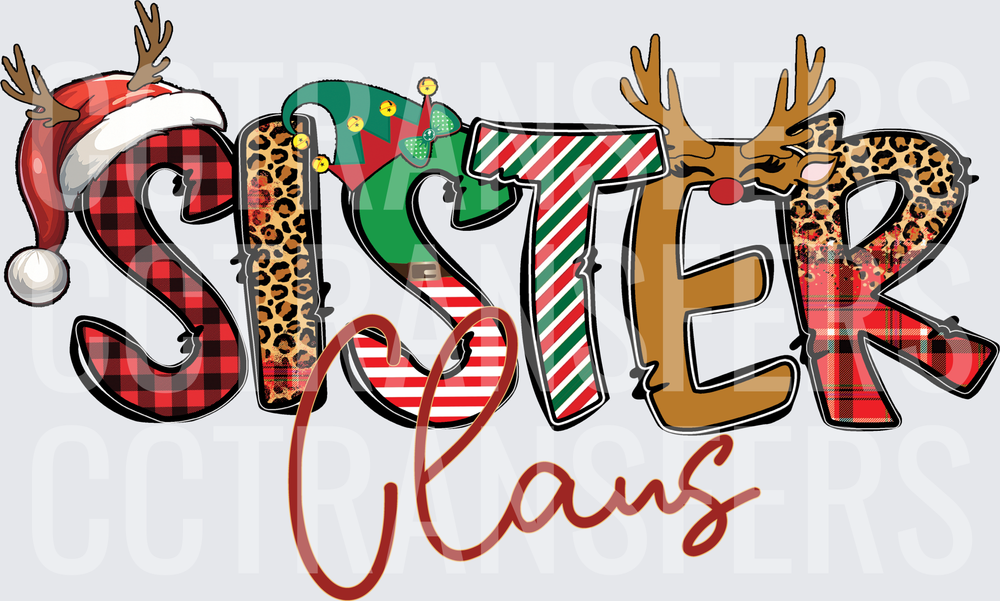 Sister Claus Christmas Holiday Patterned Letters (DTF)