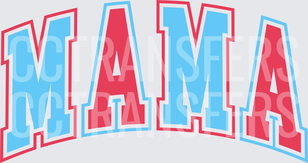 Arched Varsity MAMA Bold Blue Pink Letter Design (DTF)