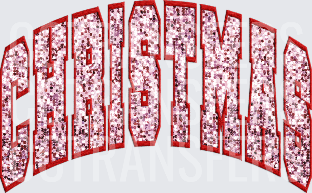 Arched Christmas Pink Glitter Sequin Varsity Letters (DTF)
