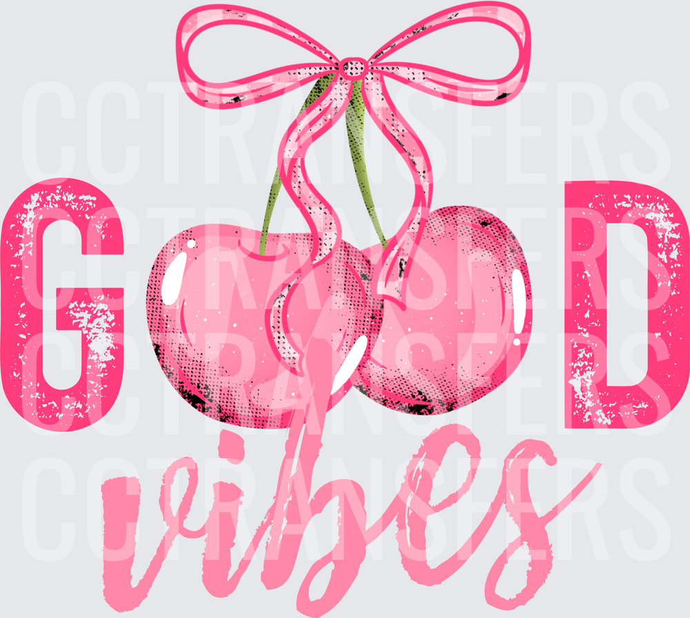 Good Vibes Pink Cherries with Coquette Bow (DTF)