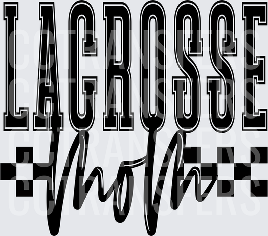 Lacrosse Mom Varsity Script Checkered Flag Design (DTF)