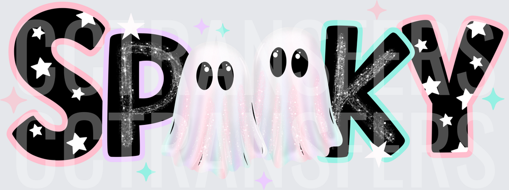 Spooky Pastel Glitter Ghosts Halloween Word Art (DTF)