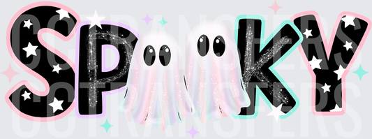 Spooky Pastel Glitter Ghosts Halloween Word Art (DTF)