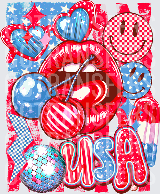 USA Retro Groovy Lips Cherries Smiley Disco Ball (DTF)