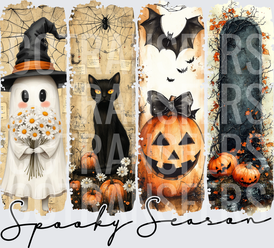Spooky Season Halloween Four Panel Vintage Ghost Cat Pumpkin (DTF)