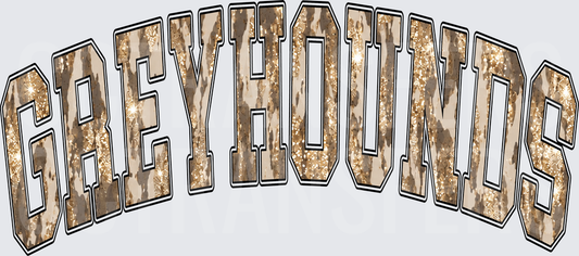Greyhounds Arched Glitter Camo Varsity Letters (DTF)