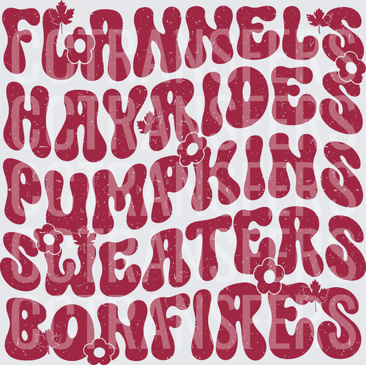 Flannels Hayrides Pumpkins Sweaters Bonfires Fall (DTF)