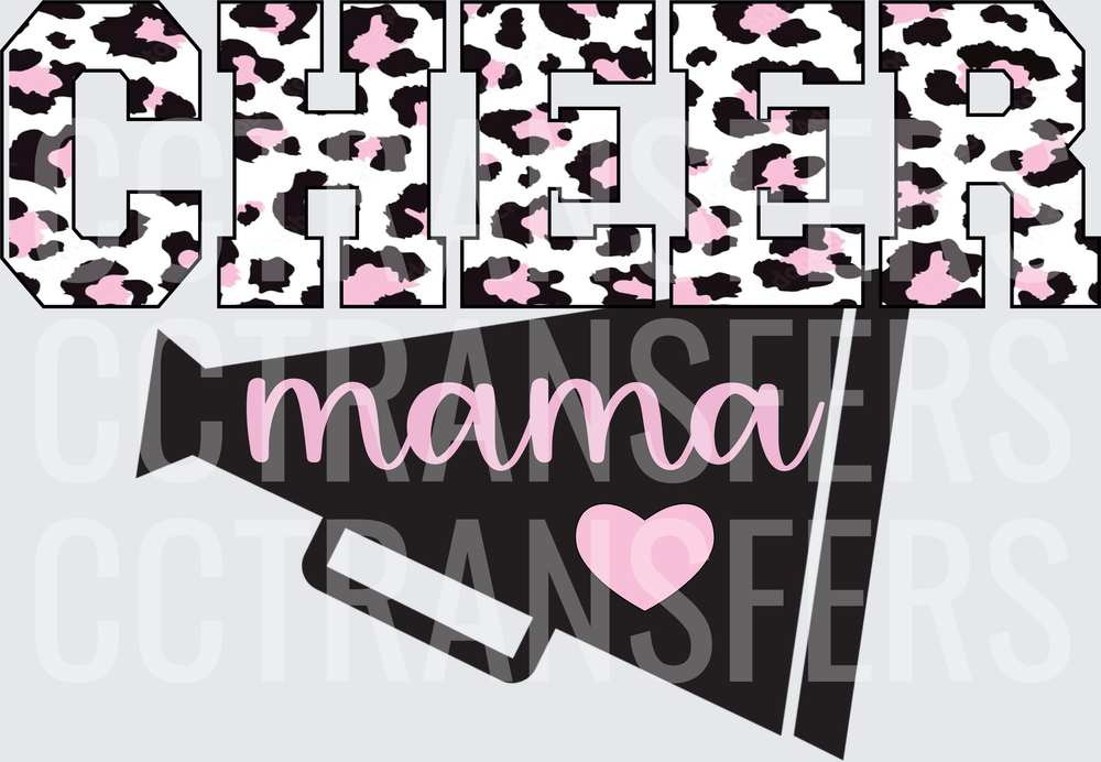 Cheer Mama Leopard Print Letters Megaphone Heart (DTF)