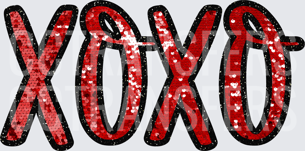 Red Sequin Glitter XOXO Bold Script Letters (DTF)