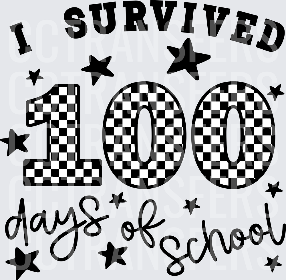I Survived 100 Days of School Checkered Stars (DTF)