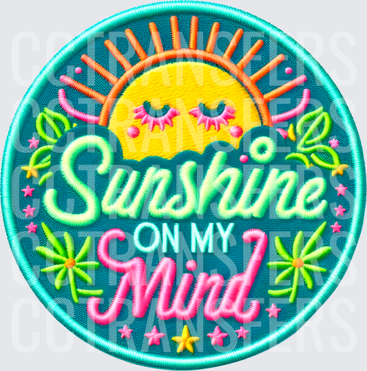 Sunshine On My Mind Embroidered Patch Style Sun Design (DTF)