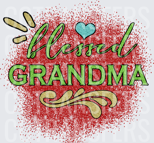 Blessed Grandma Glitter Heart Script Design (DTF)