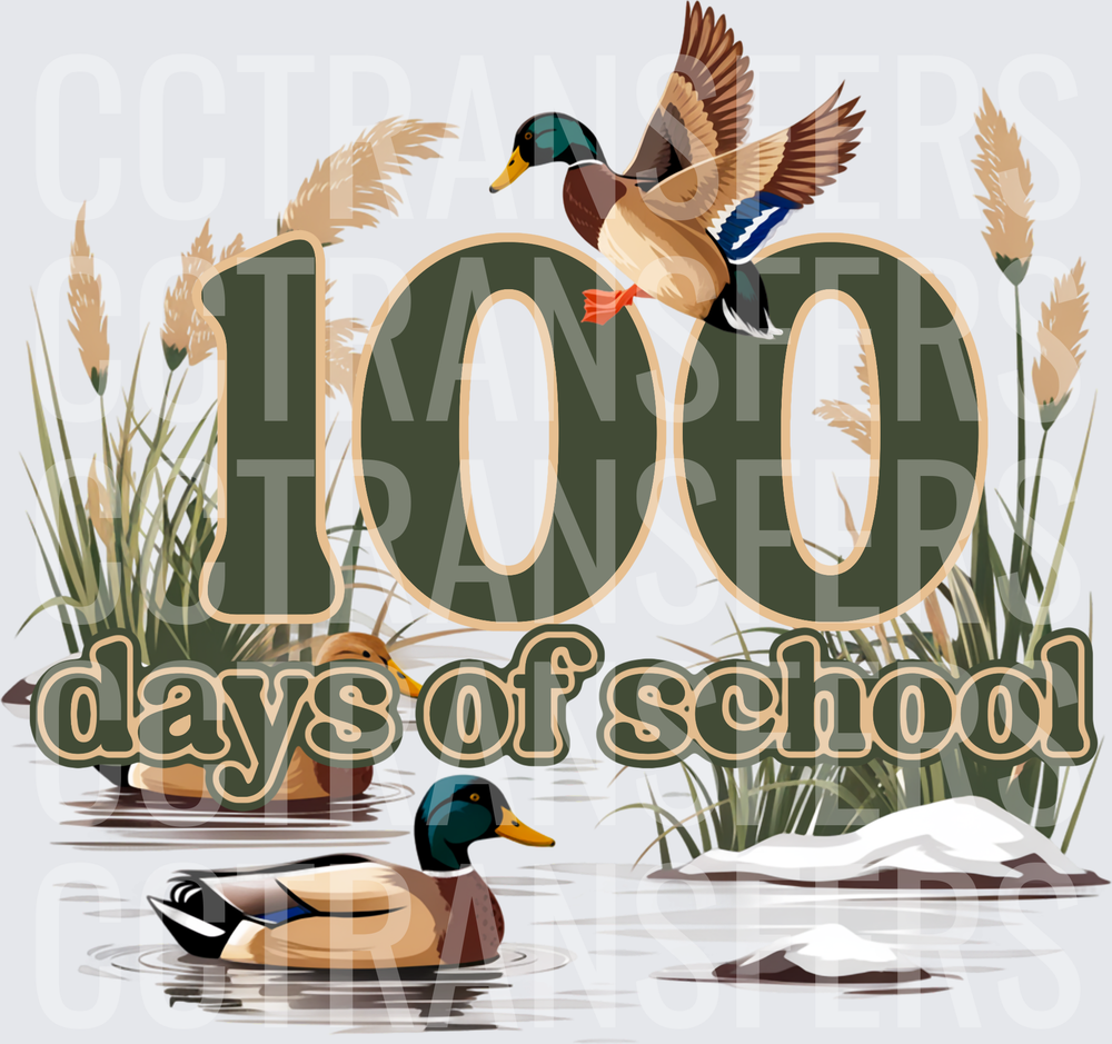 100 Days of School Mallard Ducks Marsh Scene (DTF)