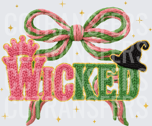 Wicked Musical Knit Yarn Bow Witch Hat Pink Green Gold (DTF)