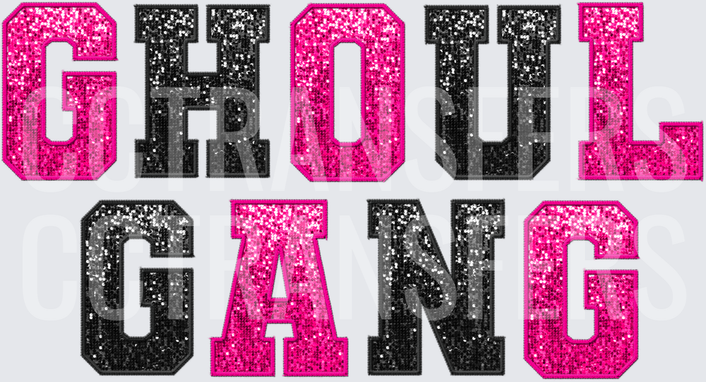 Ghoul Gang Glitter Varsity Letter Block Text (DTF)