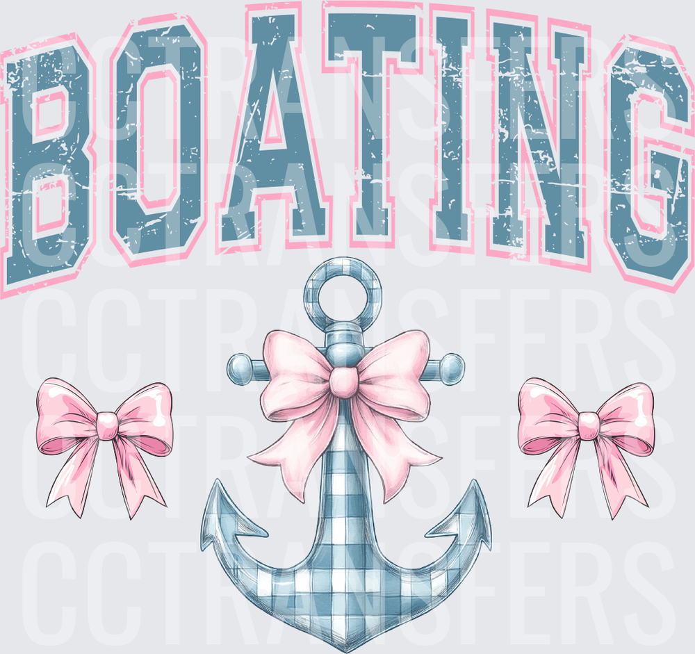 Boating Distressed Varsity Anchor Pink Coquette Bows (DTF)