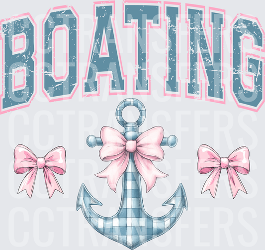 Boating Distressed Varsity Anchor Pink Coquette Bows (DTF)