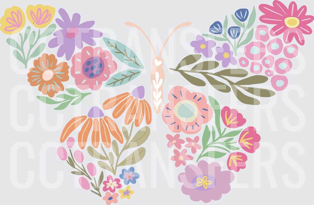 Floral Wildflower Butterfly Mosaic Pastel Blooms (DTF)
