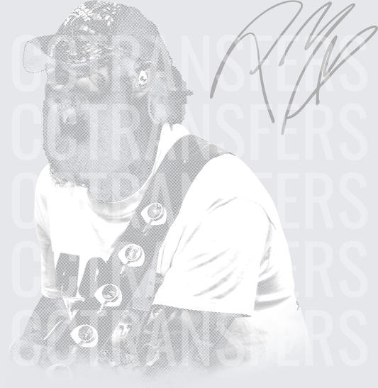 Grayscale Man with Cap and Signature Portrait (DTF)