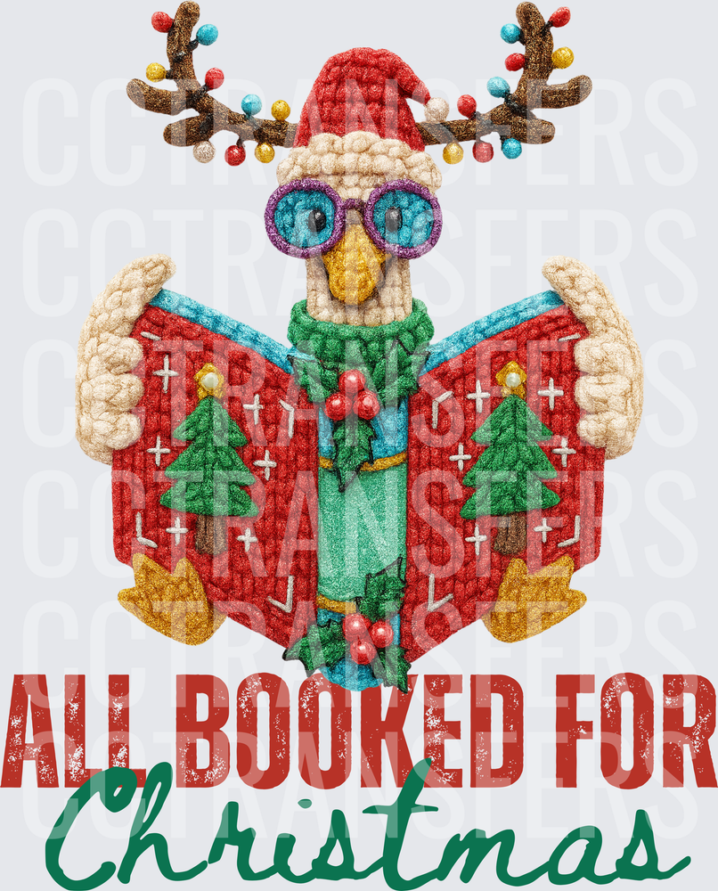 All Booked For Christmas Crochet Owl Reindeer (DTF)