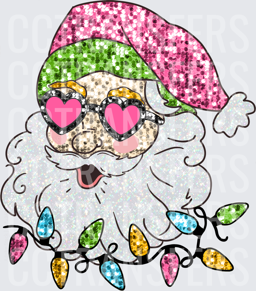 Glitter Santa Heart Sunglasses Christmas Lights (DTF)